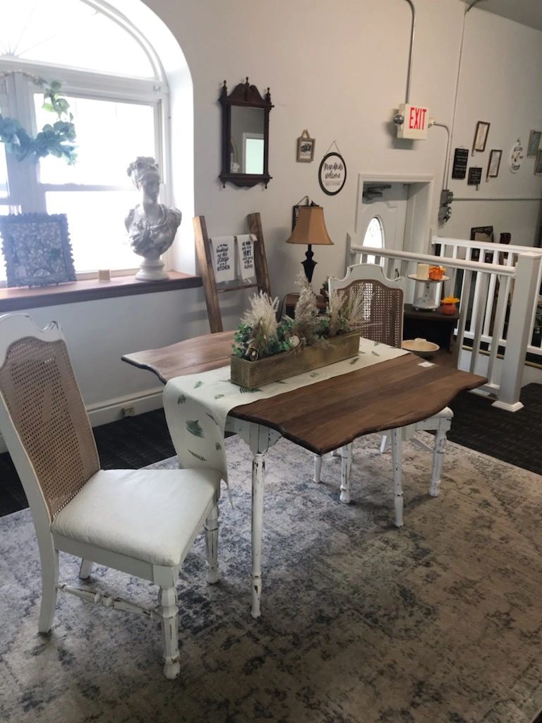 Bright farmhouse dining room showroom interior
